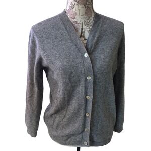 Bridgewater Classics 100% Cashmere V Neck Button Front Cardigan Sweater M Grey